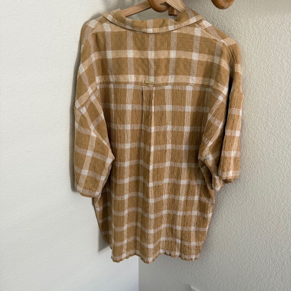 BILLABONG Beach Side Oversized Short Sleeves Shirt tan cream plaid textured - Picture 6 of 8